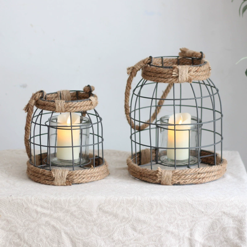 Vintage Distressed Iron Lantern Candle Holder – Hanging Glass Candle Holder for Guesthouses, Courtyards, and Industrial Style Decor