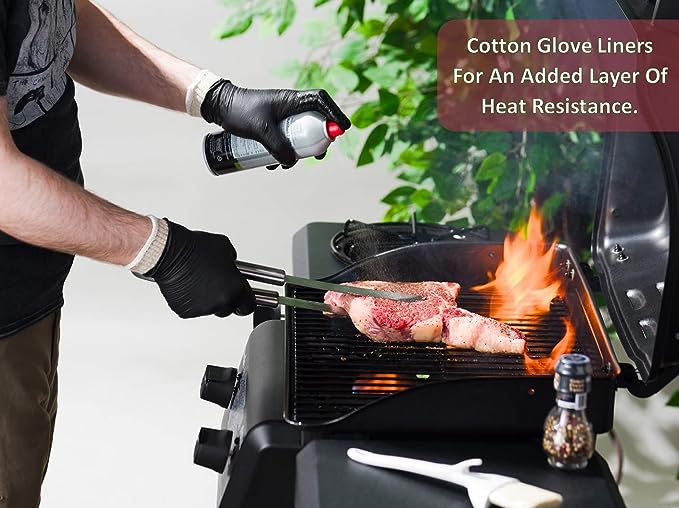 Nechtik BBQ Gloves 4 Cotton Glove Liners and 100 Disposable Gloves Washable Cotton Liners Powder Latex Free Nitrile Gloves