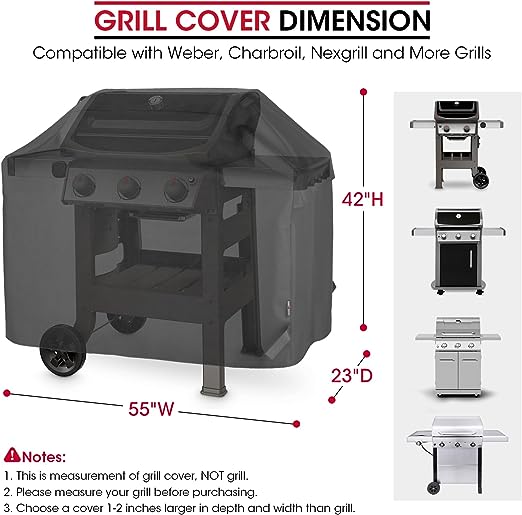 Unicook Grill Cover 55 Inch, Heavy Duty Waterproof Barbecue Gas Grill Cover, Fade and UV Resistant BBQ Cover, Durable Barbecue Cover, Compatible for Weber Char-Broil Nexgrill Grills and More