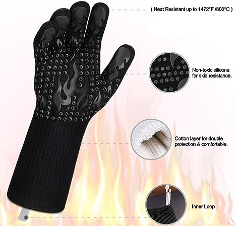 Comsmart BBQ Gloves, 1472 Degree F Heat Resistant Grilling Gloves Silicone Non-Slip Oven Gloves Long Kitchen Gloves for Barbecue, Cooking, Baking, Cutting