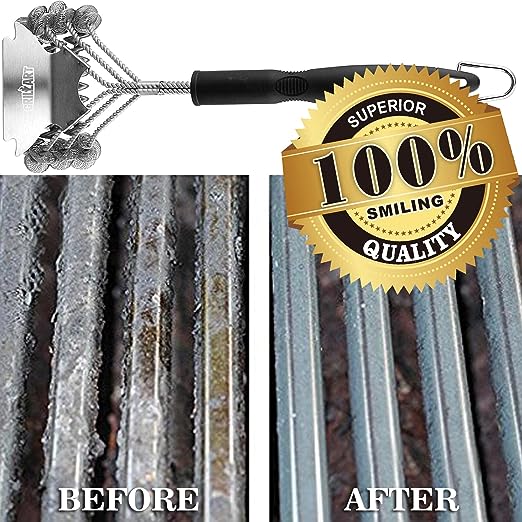 Grill Brush and Scraper Bristle Free – Safe BBQ Brush for Grill – 18'' Stainless Grill Grate Cleaner - Safe Grill Accessories for Porcelain/Weber Gas/Charcoal Grill – Gifts for Grill Wizard