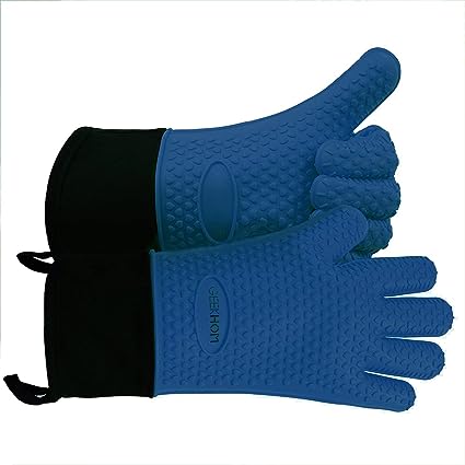 GEEKHOM BBQ Gloves, Grilling Gloves Heat Resistant Oven Gloves, Kitchen Silicone Oven Mitts, Long Waterproof Non-Slip Pot Holder for Barbecue, Cooking, Baking