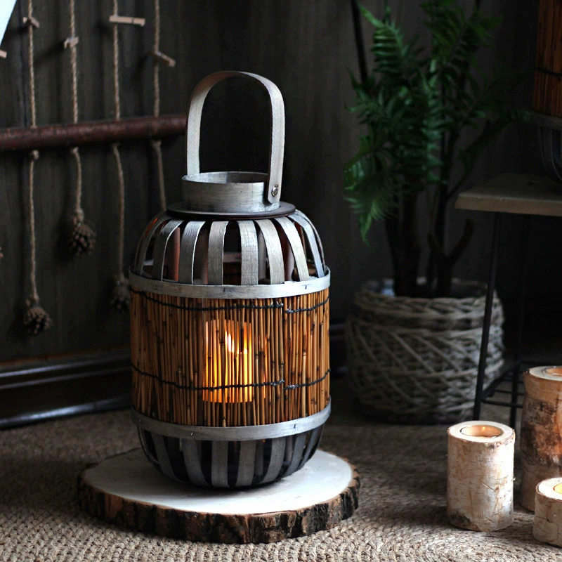 Vintage Wooden Floor Lantern Candle Holder – Traditional Chinese Style Decorative Lantern for Gardens, Courtyards, Guesthouses, and Villas