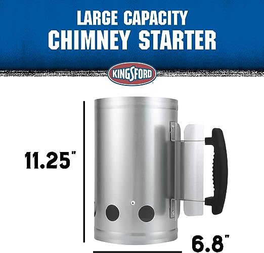 KINGSFORD Heavy Duty Deluxe Charcoal Chimney Starter | BBQ Chimney Starter for Charcoal Grill and Barbecues, Compact Easy to Use Chimney Starters and BBQ Grill Tools, Silver