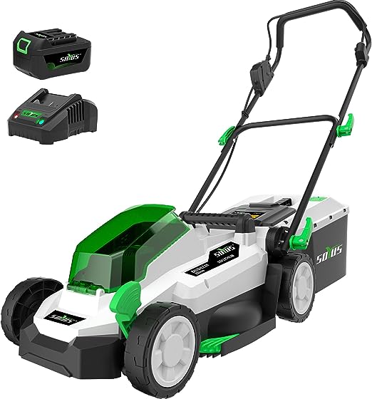 SOYUS Electric Lawn Mower Cordless, 13 Inch 20V 2-in-1 Lawn Mowers with 30L Collection Bag, Brushless Motor and 5-Position Height Adjustment, 4.0Ah Batteries & Charger Included