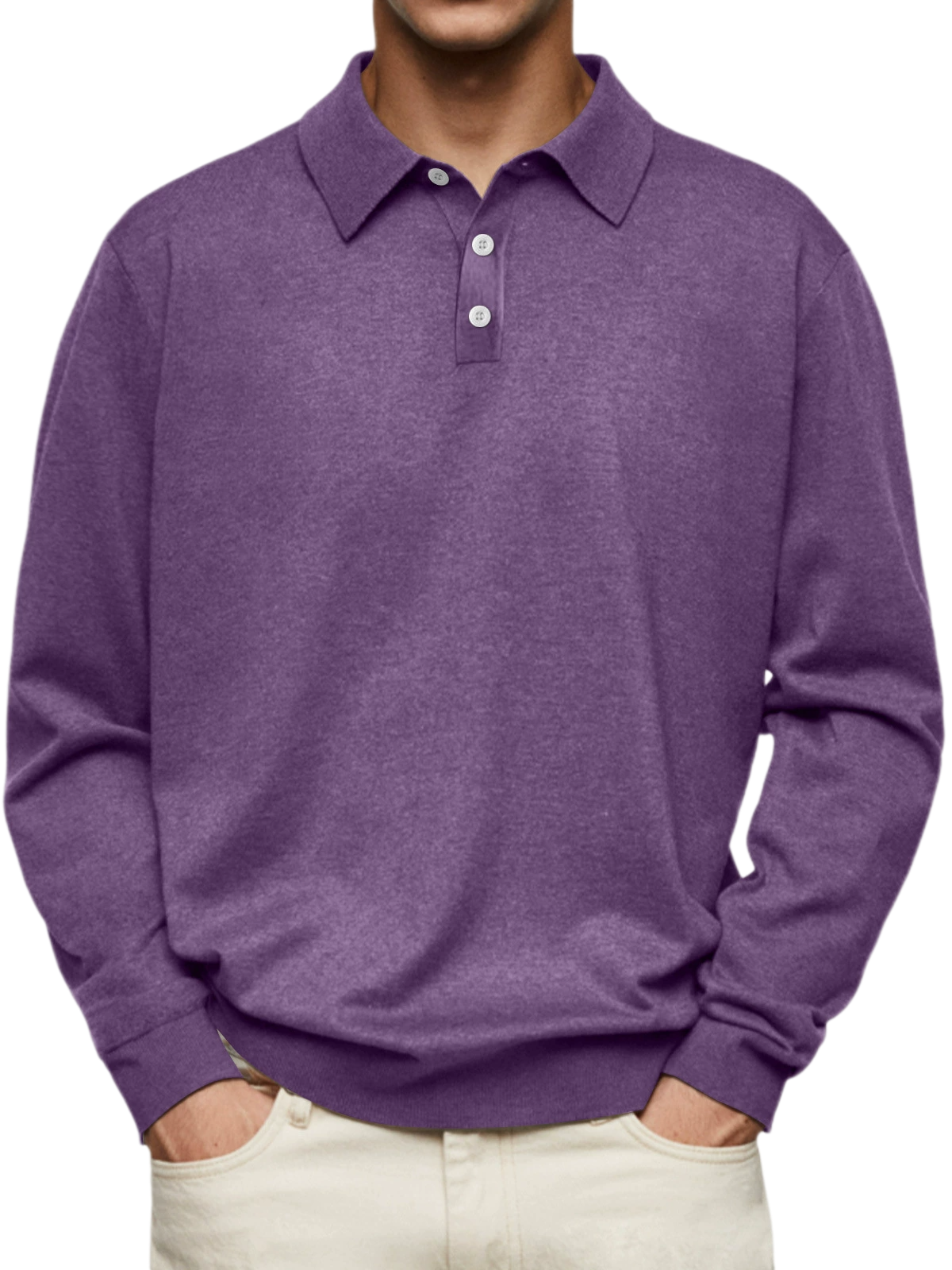 Men's Long Sleeve V Neck Button Polo Shirt Casual Autumn Top