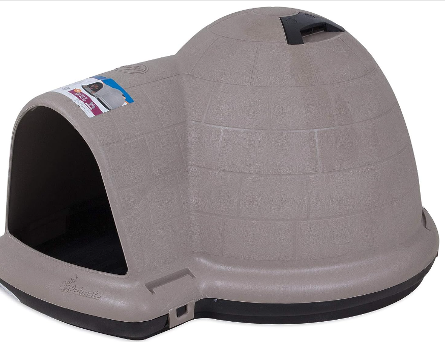 Petmate Indigo Dog House (Igloo Dog House, Made in USA with 90% Recycled Materials, All-Weather Protection Pet Shelter) for Large Dogs 50 to 90 pounds, Made in USA, TAUPE/BLACK