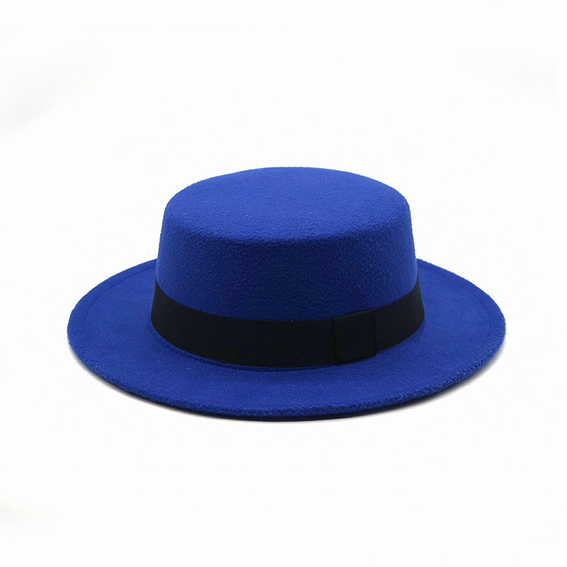 Adjustable Wool Flat Top Hat – Winter Cap with Wide Brim & Band