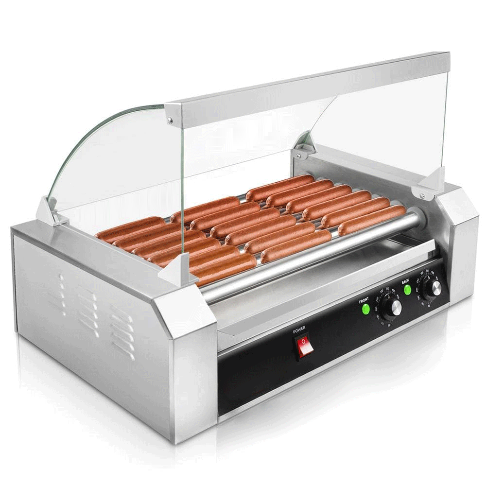 Olde Midway 167 sq. in. Stainless Steel Indoor Grill Hot Dog and Sausage Electric Countertop Cooker Machine with 7-Rollers and Cover ROLL-PRO18-CVR.