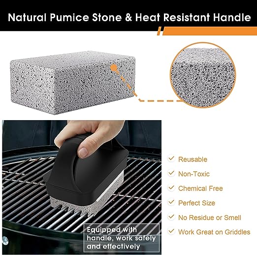 AWEASROY Heavy Duty Grill Cleaner, Grill Cleaning Bricks with Handle, Pumice Griddle Cleaning Stone Removing Stains for BBQ, Swimming Pool, Sink(4 Pack)