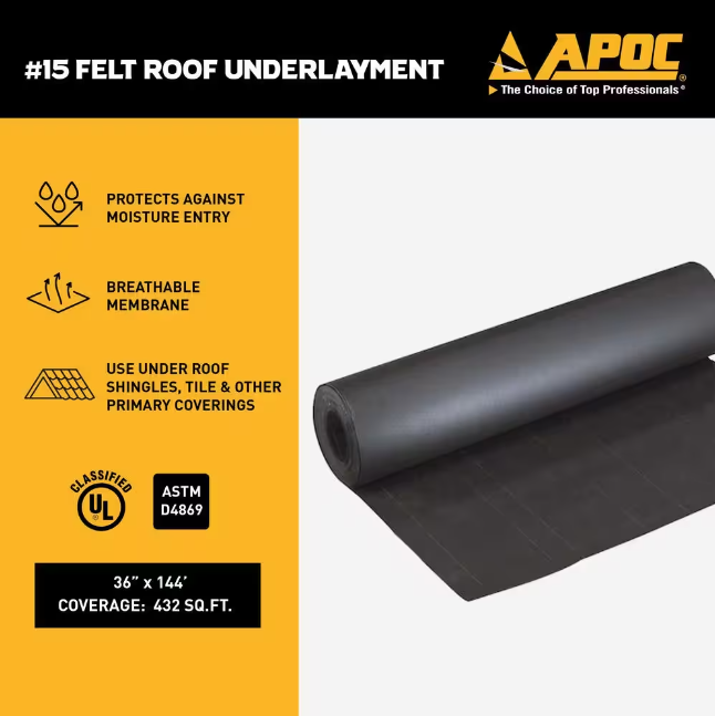 APOC 36 in. x 144 ft. 432 sq. ft. Felt Roof Underlayment