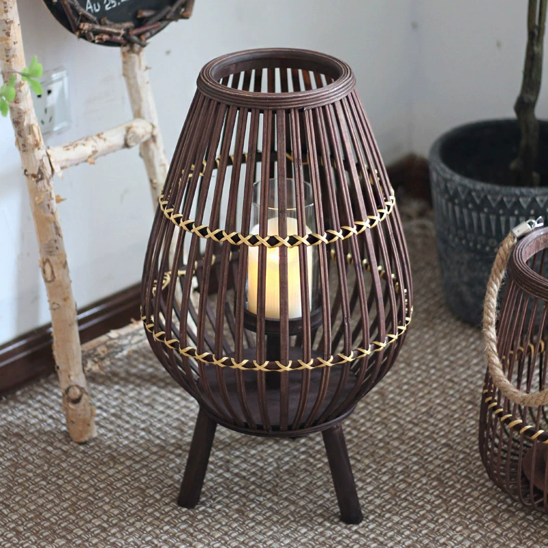 Vintage Wooden Lantern Floor Candle Holder – Romantic Decorative Lantern for Guesthouses, Showrooms, Balconies, and Hotels