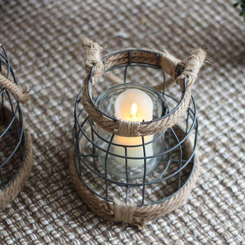 Vintage Distressed Iron Lantern Candle Holder – Hanging Glass Candle Holder for Guesthouses, Courtyards, and Industrial Style Decor
