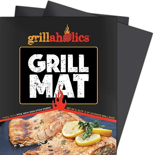 Grillaholics Heavy Duty BBQ Grill Mats for Outdoor Grill - Set of 2 Premium, Non Stick, Reusable & Easy to Clean BBQ Grilling Mats - Best Grill Accessories to Make Grilling Easier & More Fun