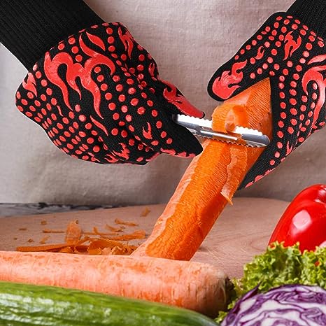 Comsmart BBQ Gloves, 1472 Degree F Heat Resistant Grilling Gloves Silicone Non-Slip Oven Gloves Long Kitchen Gloves for Barbecue, Cooking, Baking, Cutting