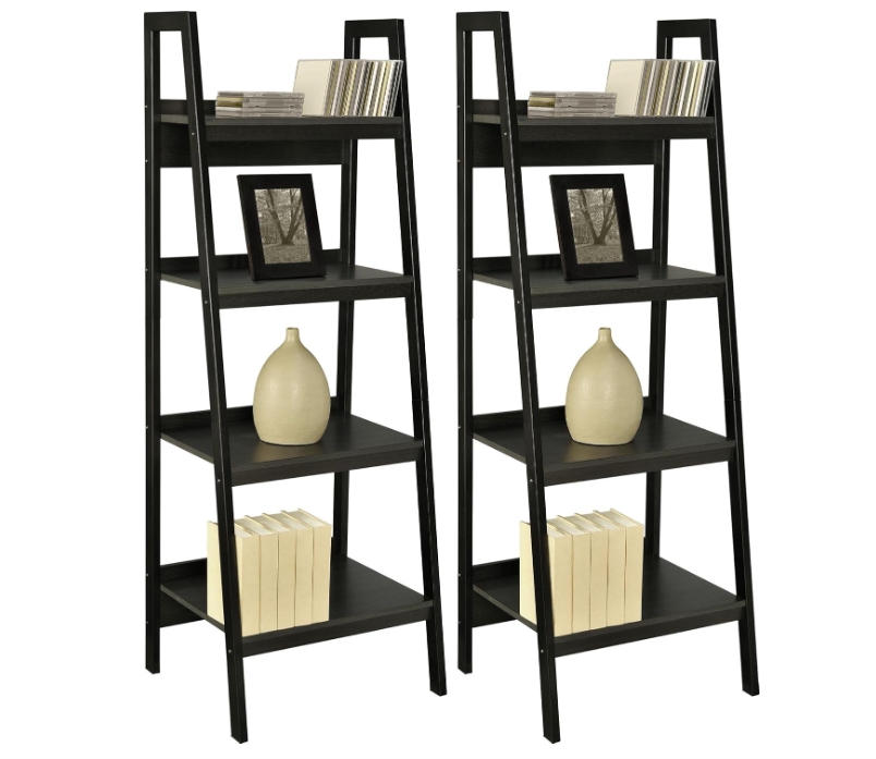 Lawrence Black 4-Shelf Ladder Bookcase Set