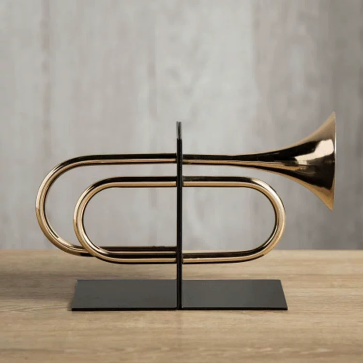 Modern Creative Golden Trumpet Bookends & Decor