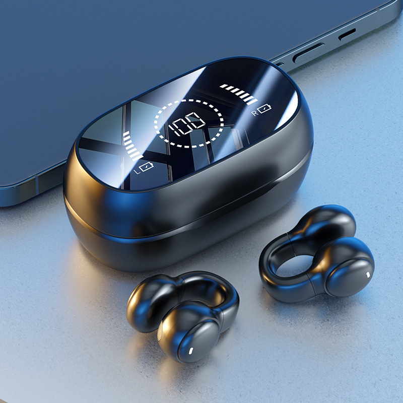 Bone Conduction Bluetooth Headphones Clip-On | Open-Ear Sports Earbuds with LED Display & Long Battery Life