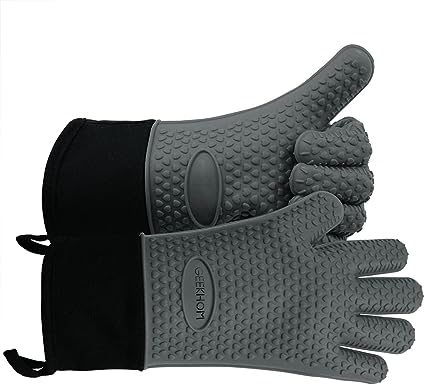 GEEKHOM BBQ Gloves, Grilling Gloves Heat Resistant Oven Gloves, Kitchen Silicone Oven Mitts, Long Waterproof Non-Slip Pot Holder for Barbecue, Cooking, Baking