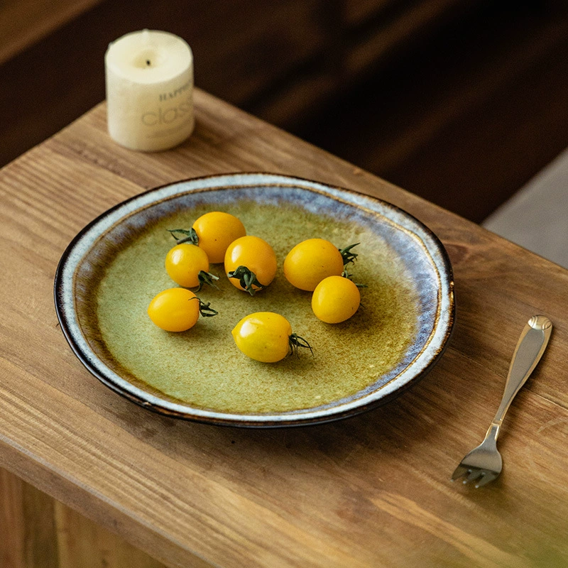 Vintage Reactive Glaze Ceramic Shallow Plate