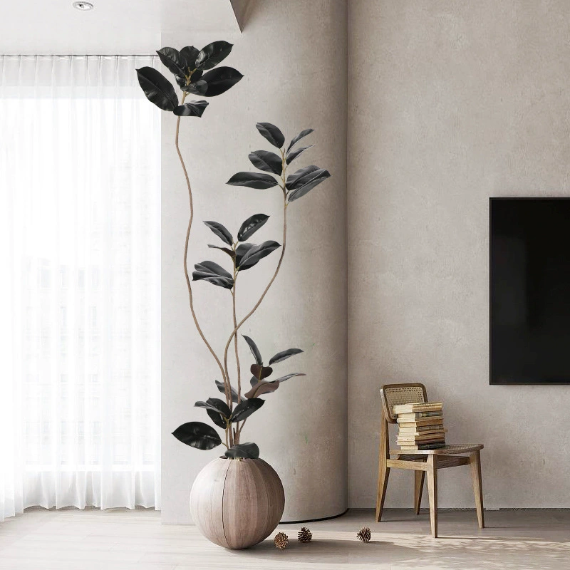 Faux Black King Rubber Tree - High-End Artificial Greenery for Living Room and Floor Display