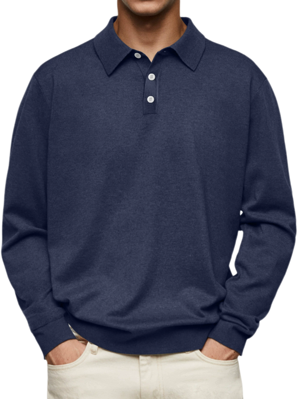 Men's Long Sleeve V Neck Button Polo Shirt Casual Autumn Top