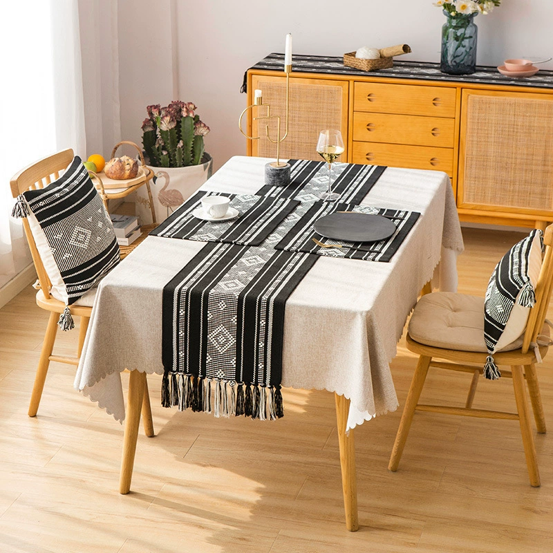 Woven Jacquard Cotton-Linen Table Runner - Bohemian Style, Long Tablecloth, Chest of Drawers & Bedroom Bed Flag