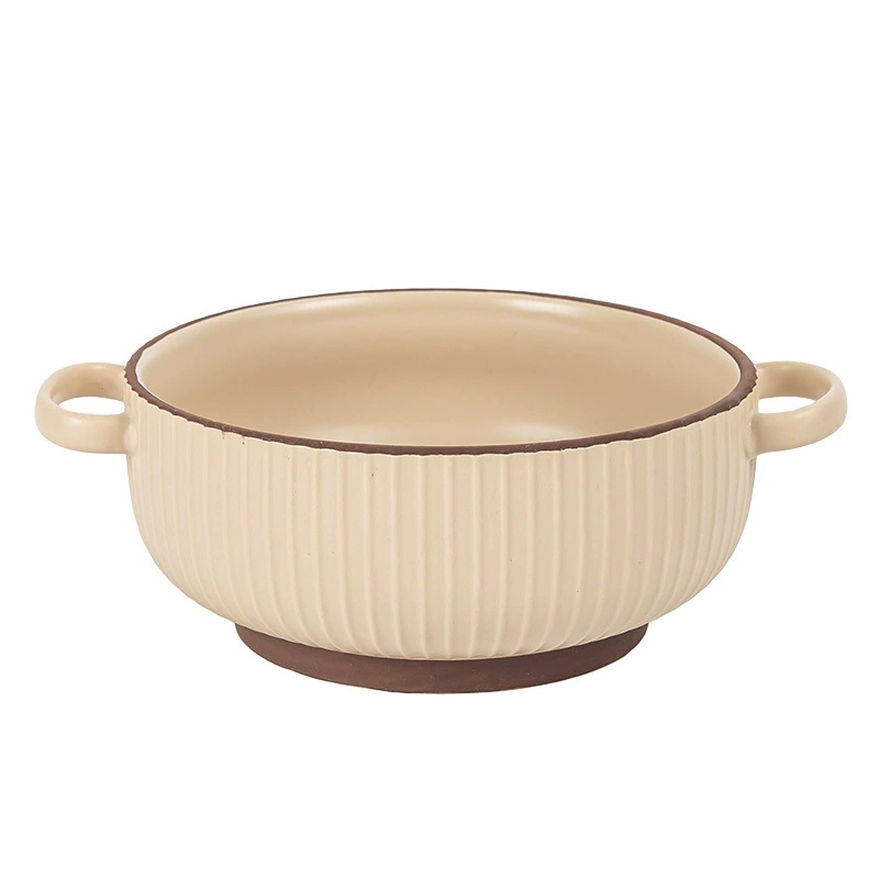 Minimalist Heat-Resistant Double-Handled Ceramic Bowl