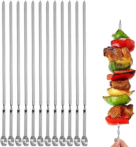 JOMVERL 12PCS Kabob Skewers Flat Metal BBQ Barbecue Skewer 14