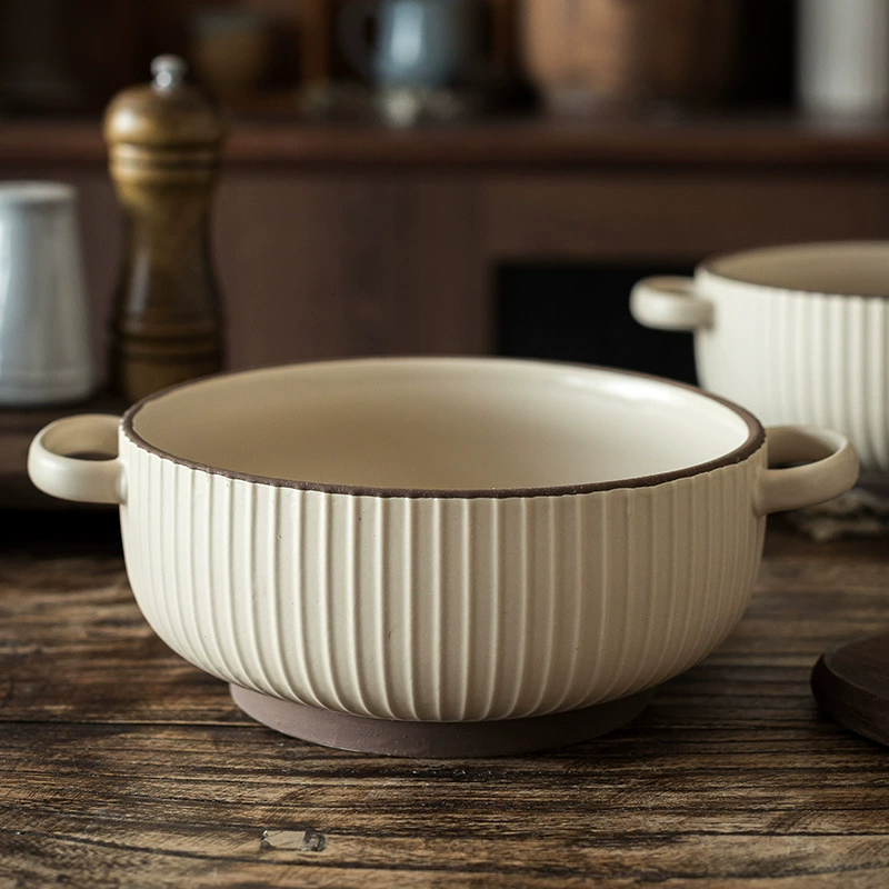 Minimalist Heat-Resistant Double-Handled Ceramic Bowl