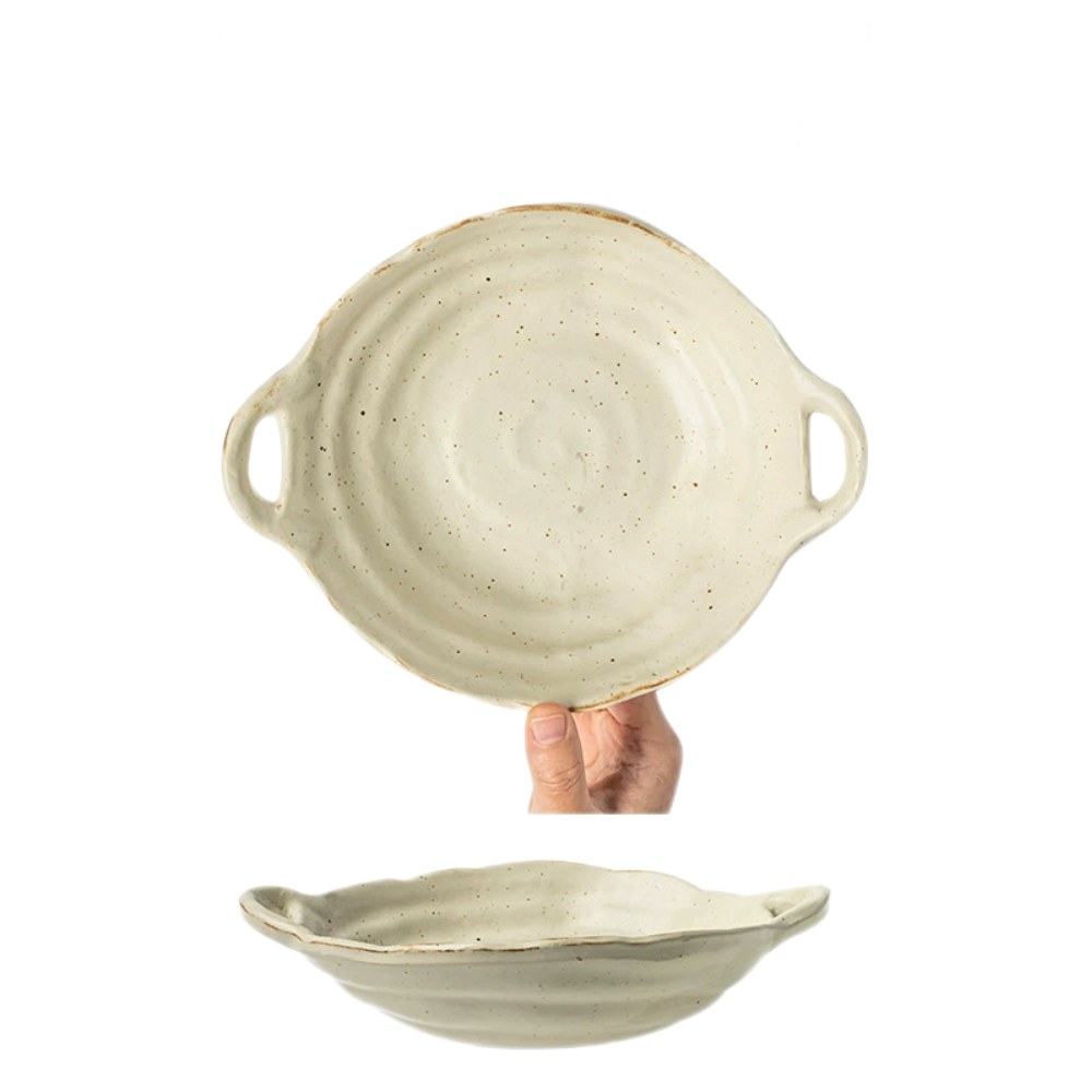 Handcrafted Rustic Ceramic Double-Handled Plate