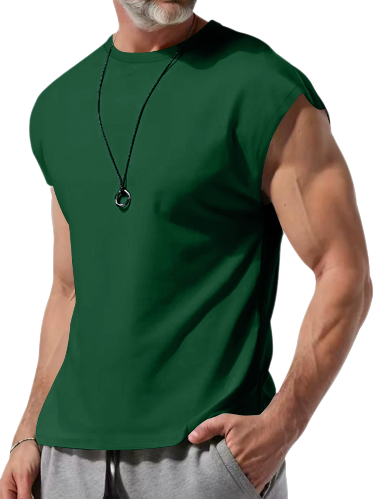 Men's Cotton Tank Top Plus Size Sleeveless Undershirt Solid Color Crew Neck Sports Vest