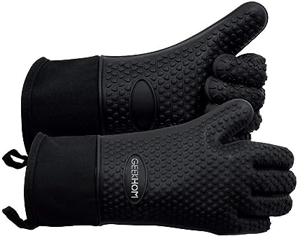 GEEKHOM BBQ Gloves, Grilling Gloves Heat Resistant Oven Gloves, Kitchen Silicone Oven Mitts, Long Waterproof Non-Slip Pot Holder for Barbecue, Cooking, Baking