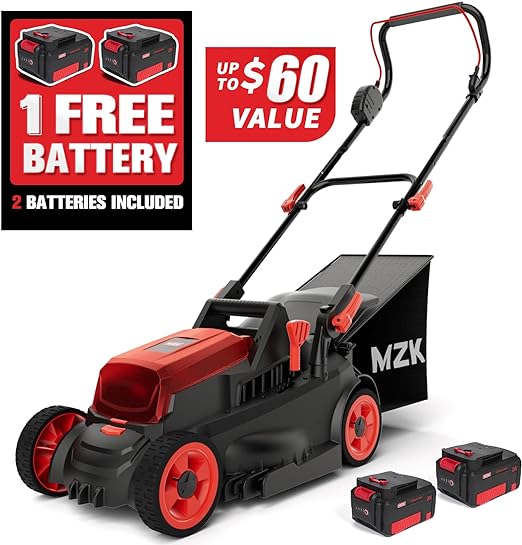 MZK 20V 13'' Brushless Cordless Push Lawn Mower, 4-Position Mowing Height Adjustment w/Removeable 7-Gallon Collection Bag(2 x 4Ah Batteries and Fast Charger Included)