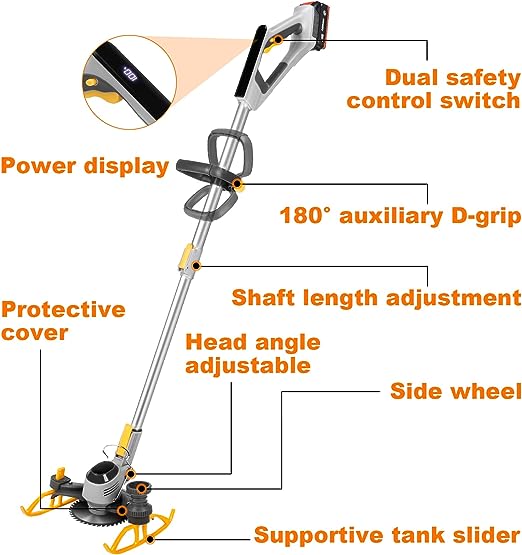 TANUTIL Cordless Weed Wacker, One 2.5Ah Rechargeable Battery Powered Weed Eater, Weed Cutter with Blades, Handhold Electric Grass Trimmer, Small Lightweight Push String Trimmer for Lawn&Garden