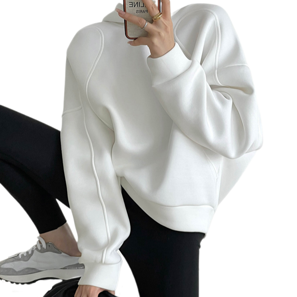 Deconstructed Contrast-Stitch Hoodie – Unique Designer White Hoodie for Women