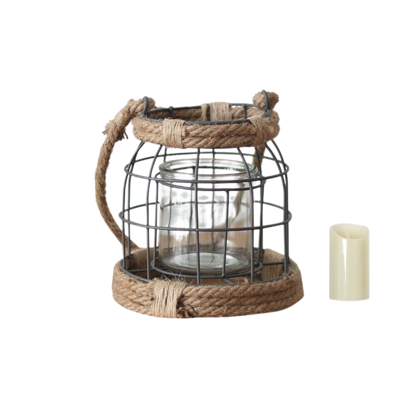 Vintage Distressed Iron Lantern Candle Holder – Hanging Glass Candle Holder for Guesthouses, Courtyards, and Industrial Style Decor