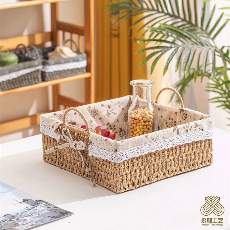 Handwoven Rattan-Style Desktop Organizer Basket