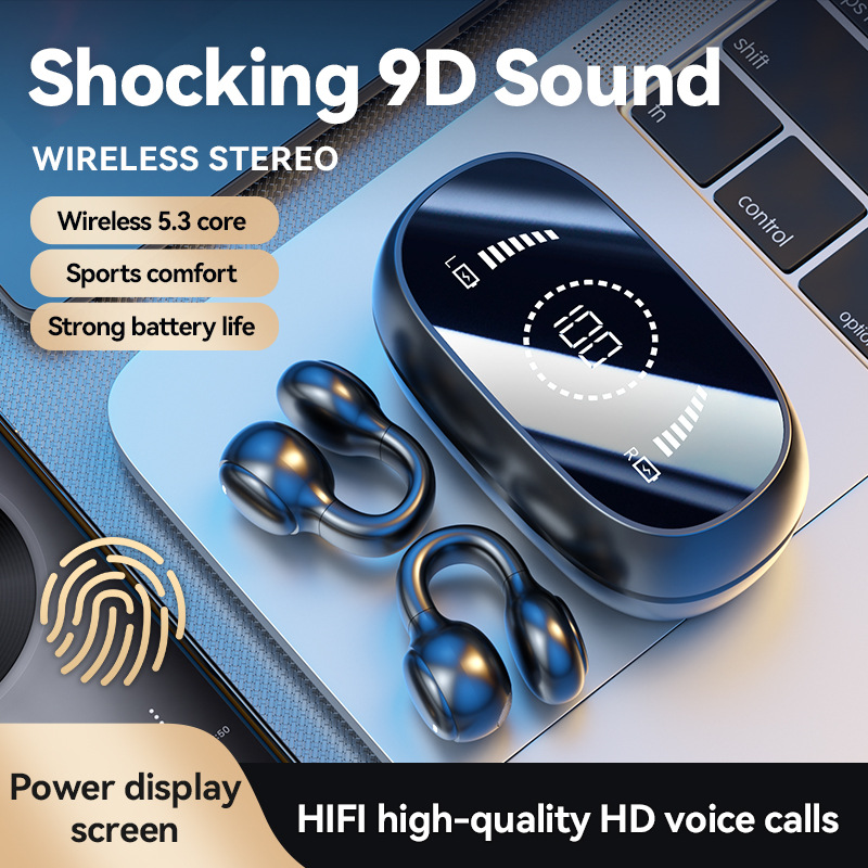 Bone Conduction Bluetooth Headphones Clip-On | Open-Ear Sports Earbuds with LED Display & Long Battery Life