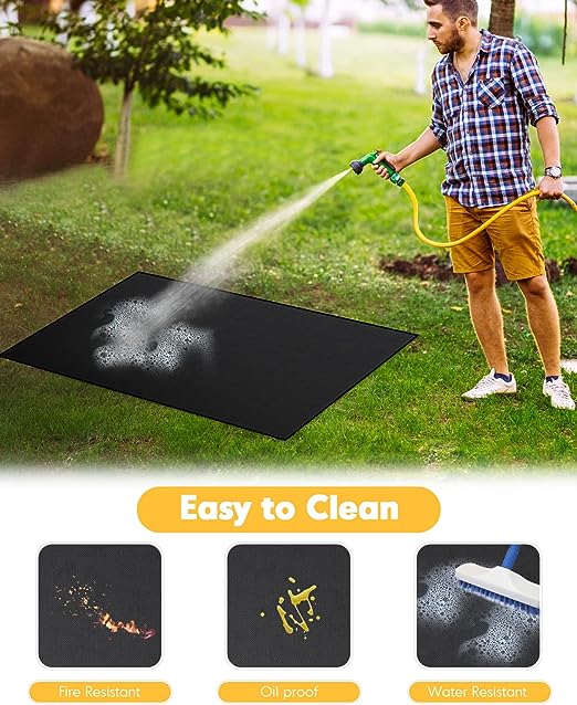 Under Grill Mat, 48×36 inch BBQ Floor mats, Indoor Fireplace Mats Fire Pit Mats, Fire Resistant, Water Resistant, Oil Proof, Easy to Clean Grill Mats for Outdoor Grill Deck Protectorf