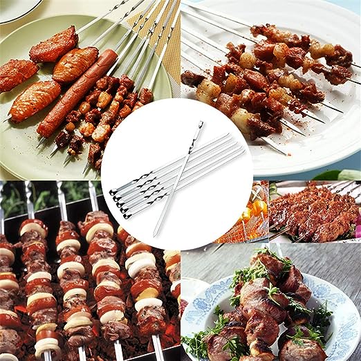 JOMVERL 12PCS Kabob Skewers Flat Metal BBQ Barbecue Skewer 14