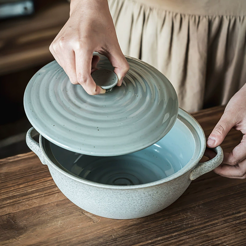 Vintage Ceramic Double-Handled Soup Bowl with Lid