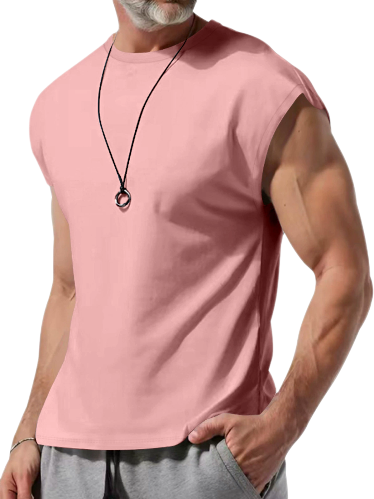 Men's Cotton Tank Top Plus Size Sleeveless Undershirt Solid Color Crew Neck Sports Vest