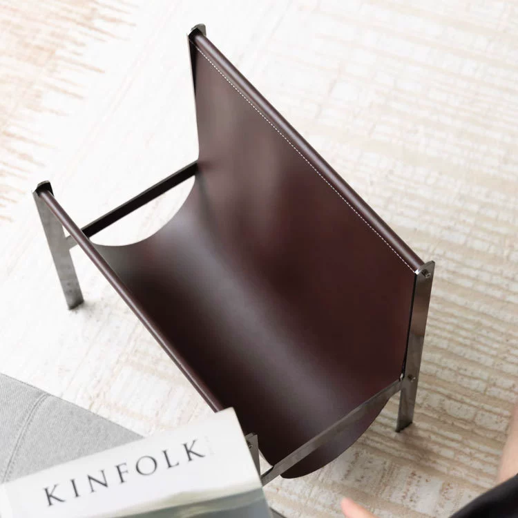 Vintage Ebony Leather Magazine Rack & Bookshelf