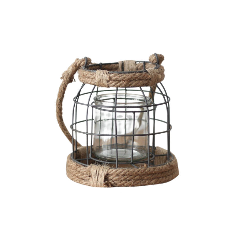 Vintage Distressed Iron Lantern Candle Holder – Hanging Glass Candle Holder for Guesthouses, Courtyards, and Industrial Style Decor