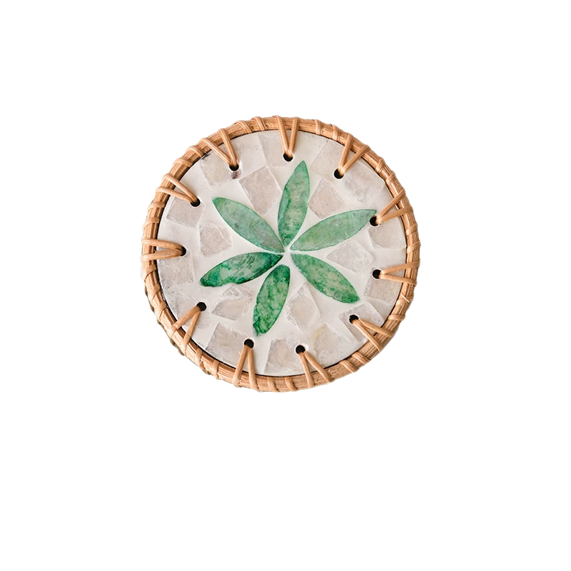 Artisan Rattan-Wrapped Ceramic Coasters