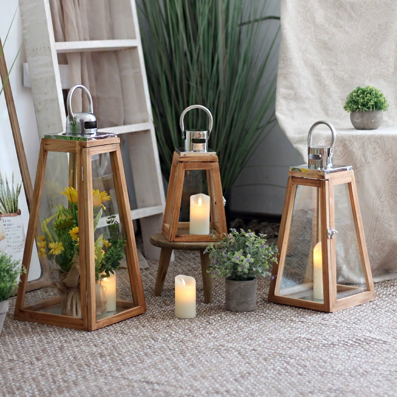 Nordic Wooden & Glass Lantern – High-End Tabletop Candle Holder for Living Rooms, Showrooms, and Modern Décor