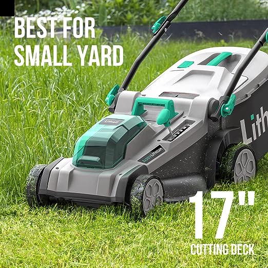 Litheli Cordless Lawn Mower 17 Inch, 2 x 20V 4.0Ah Battery Lawn Mowers with Brushless Motor, Bagging & Mulching, Charger Included