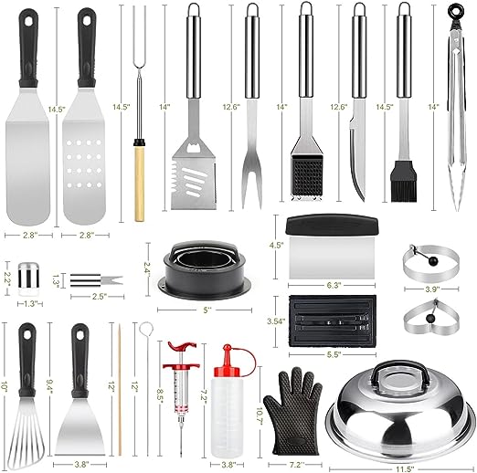 Griddle Accessories Kit, 135 Pcs Griddle Grill Tools Set for Blackstone and Camp Chef, Professional Grill BBQ Spatula Set with Basting Cover, Spatula, Scraper, Bottle, Tongs, Egg Ring