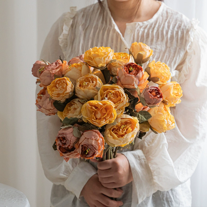 High-End Faux Peony Bouquet - Elegant Artificial Flower Arrangement for Living Room, Dining Table, and Tabletop Decor